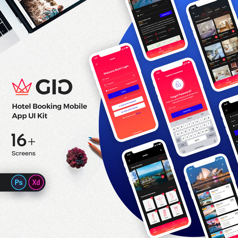 GiG Hotel Booking Mobile App UI Kit - Features Image 1