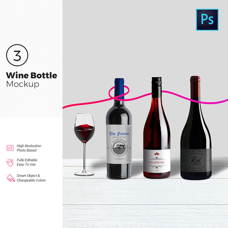Mockup di prodotto bottiglia di vino - Caratteristiche Immagine 1