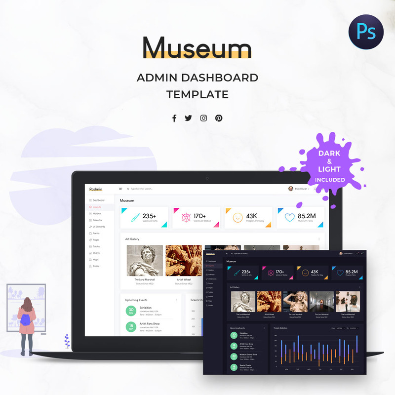 Museum Admin Dashboard UI Elements - Features Image 1