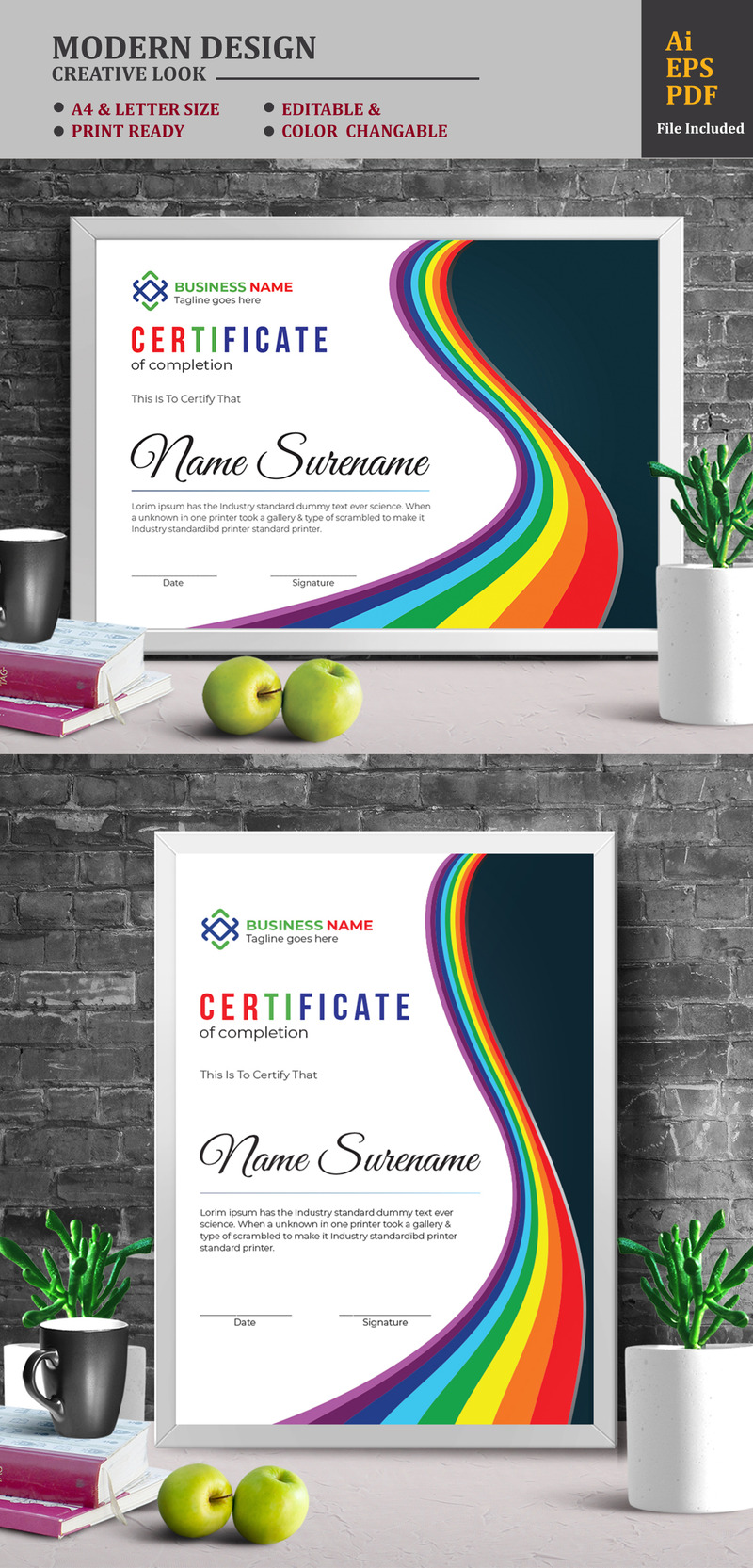 Rainbow Color Design Certificate Template - Features Image 1
