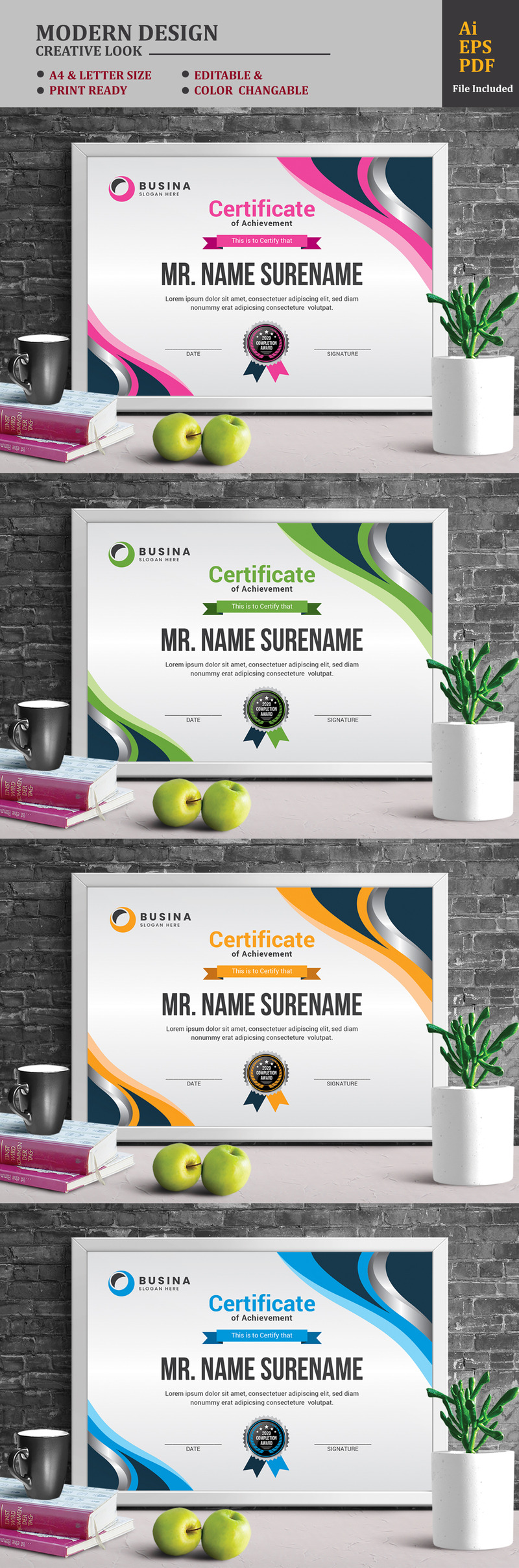 Silver Metallic Certificate Template - Features Image 1