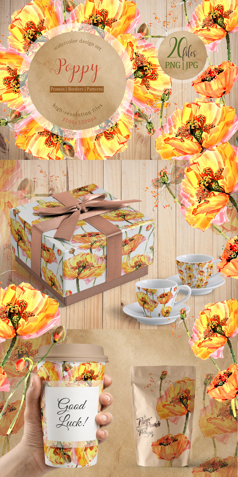 Soğuk Sarı Gelincikler PNG Suluboya Seti - illüstrasyon - Features Image 1