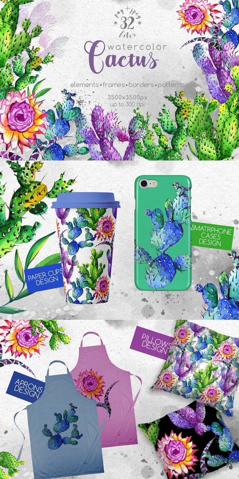 Aquarellkakteen - PNG Wildflower - Illustration - Eigenschaften Bild 1