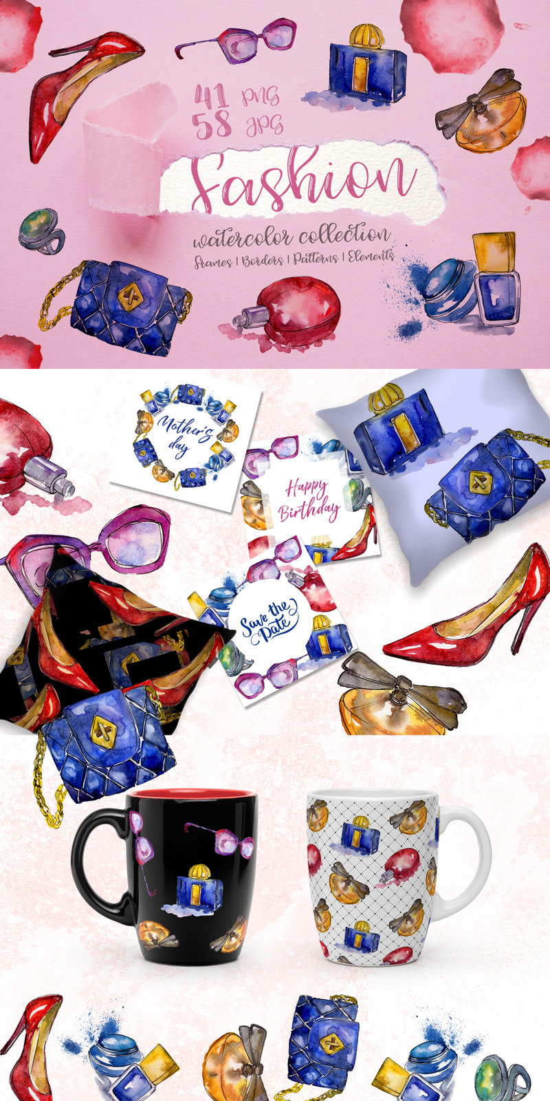 Fashion Glamour PNG watercolor set - Illustration - Features Image 1