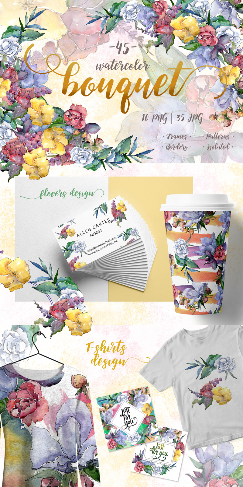 Bouquet d'aquarelle PNG ensemble de fleurs - - Illustration - Caractéristiques de l’image 1