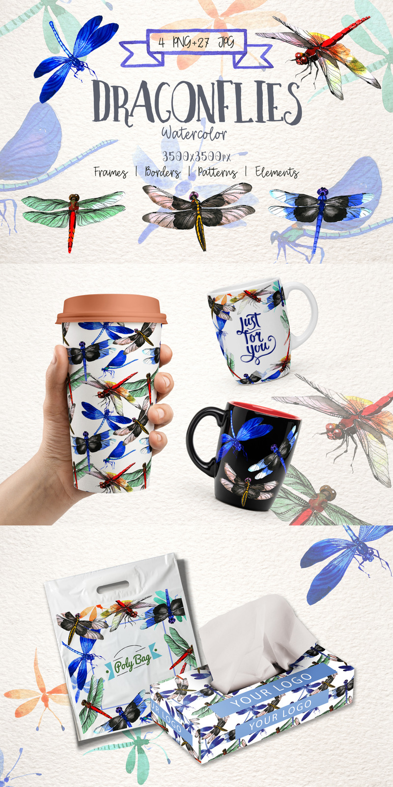 Owad Dragonfly PNG akwarela zestaw - ilustracja - Obraz funkcji 1