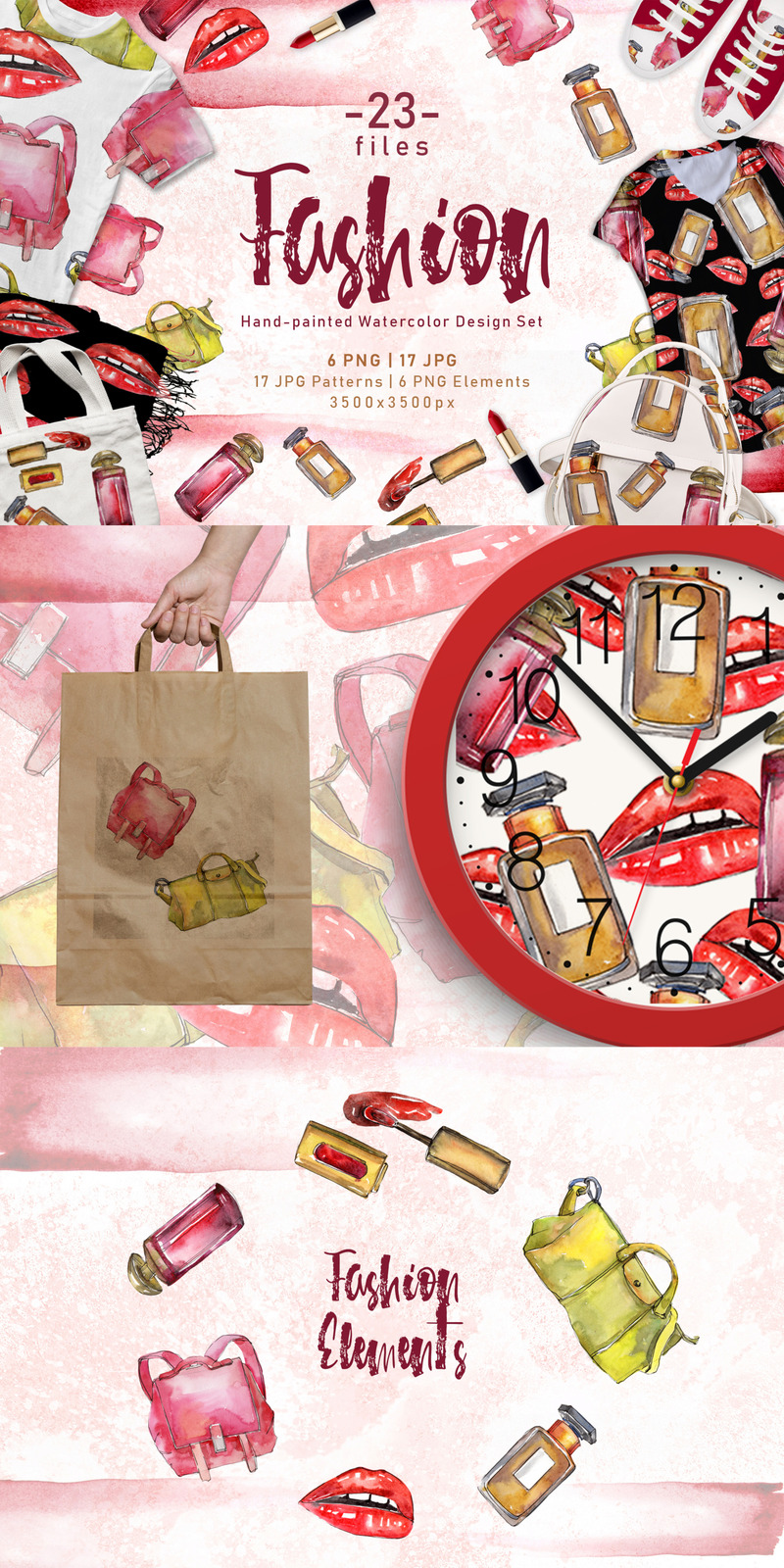 Fashion Accessories PNG Watercolor Set - Illustration - Features Image 1