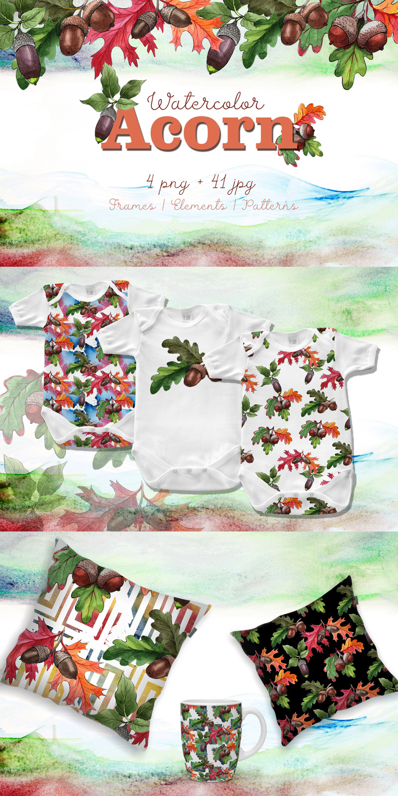 Herbst Eichelblatt und Pflanze PNG Aquarell Set - Illustration - Eigenschaften Bild 1