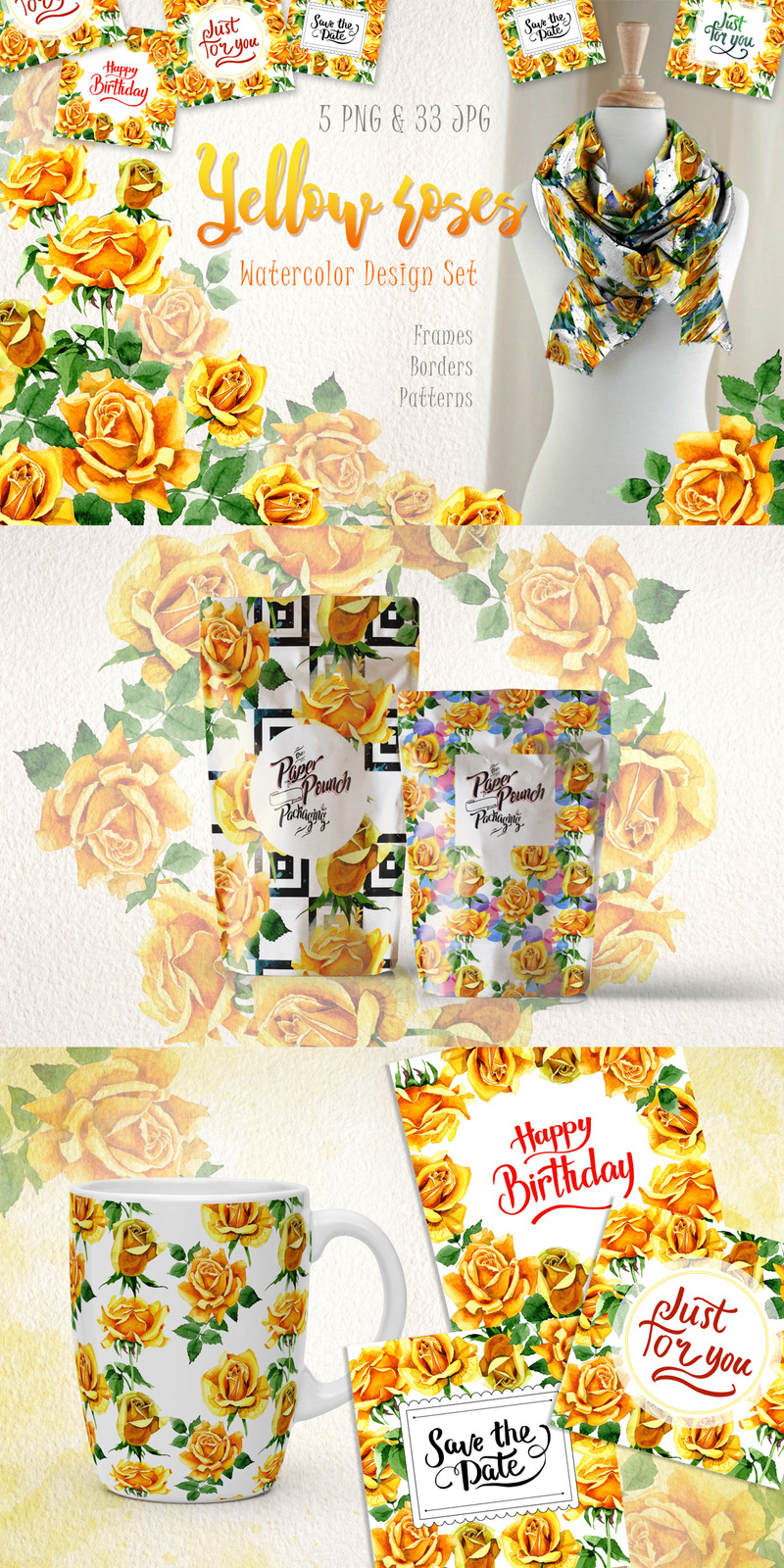 Yellow Roses PNG Watercolor Creative Set - Illustration - Features Image 1