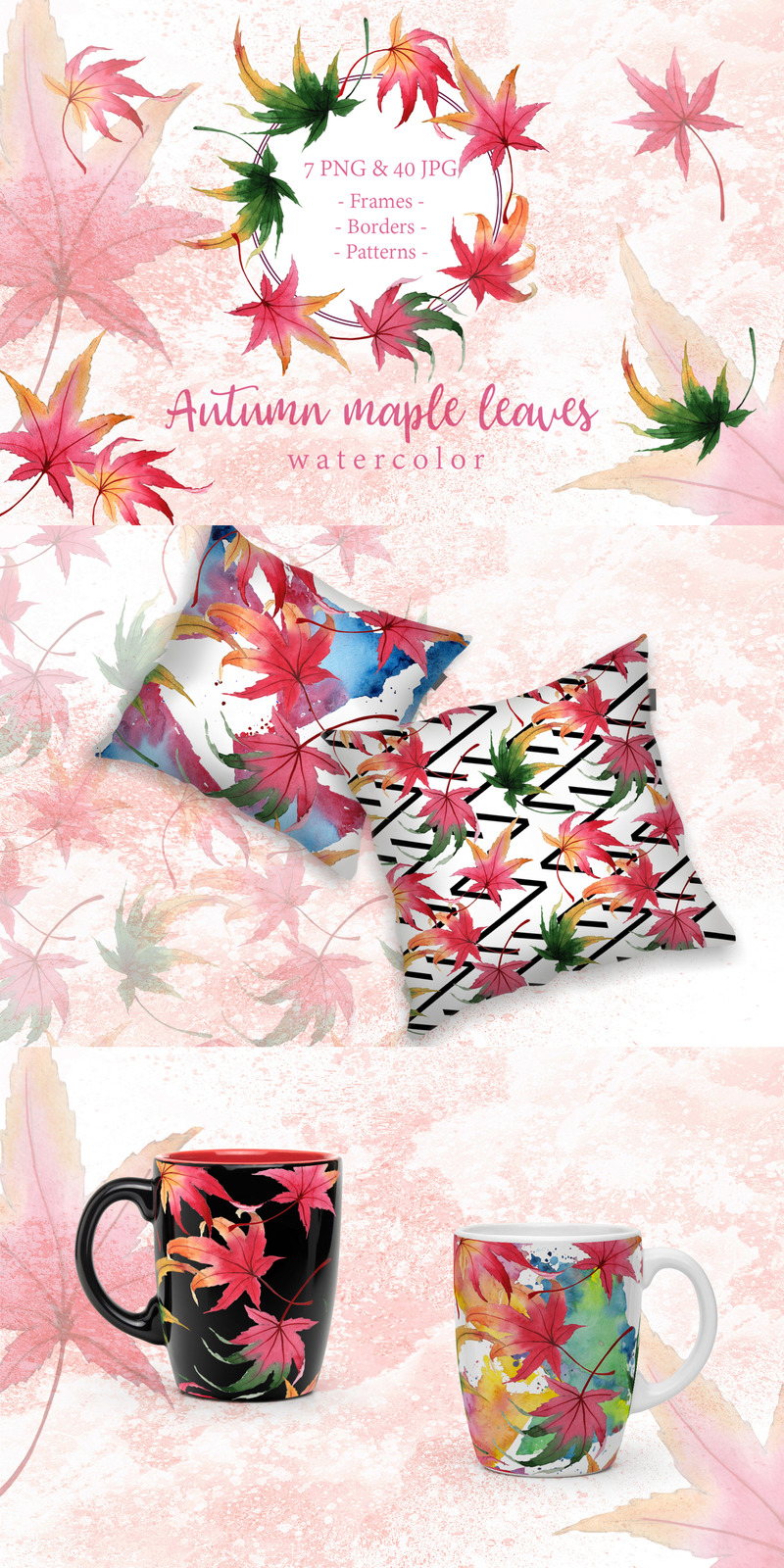 Autumn Maple Leaves PNG Watercolor Creative Set - Illustration - Features Image 1