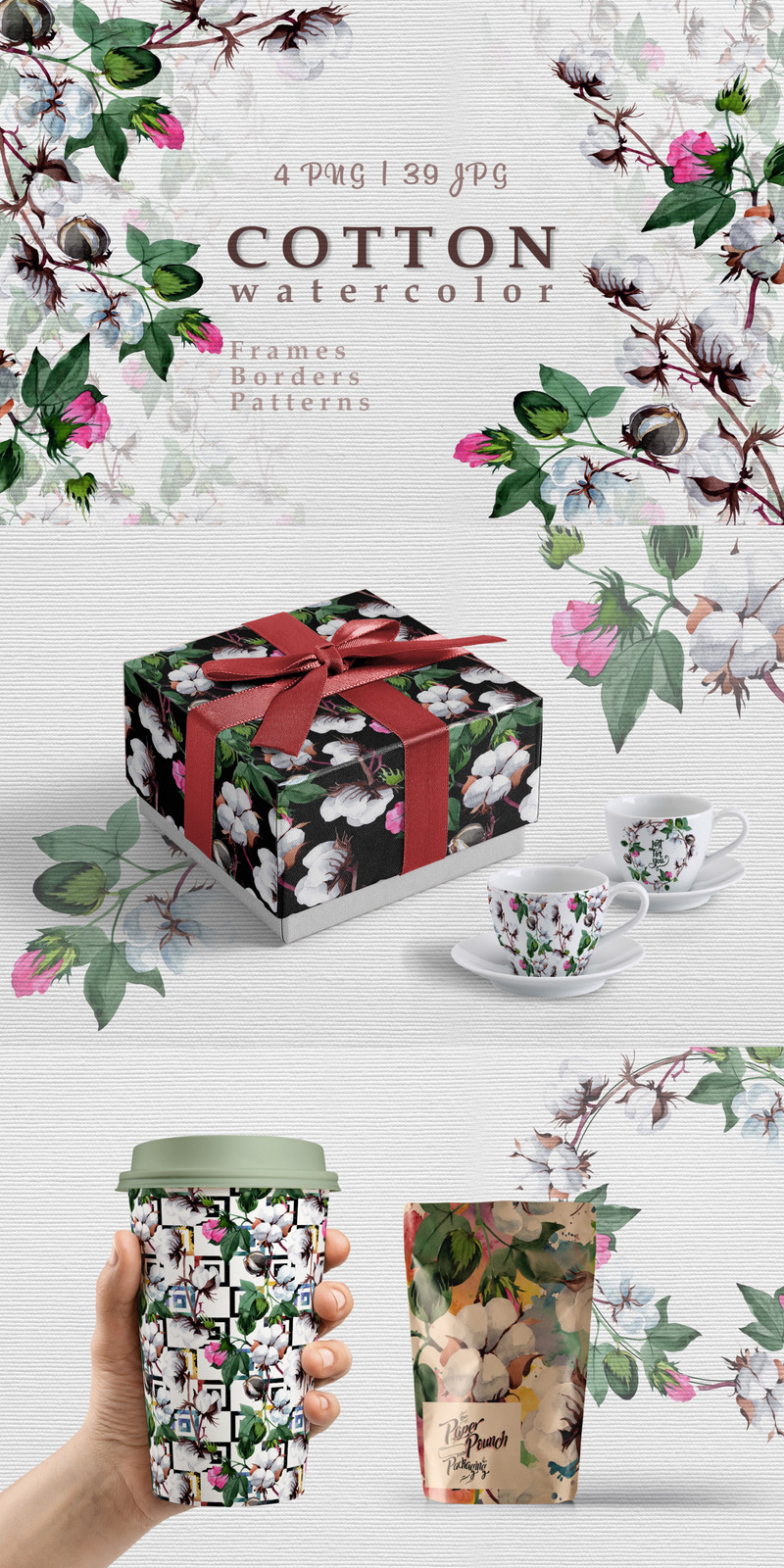 Cool Cotton PNG Watercolor Creative Set Illustration - Features Image 1