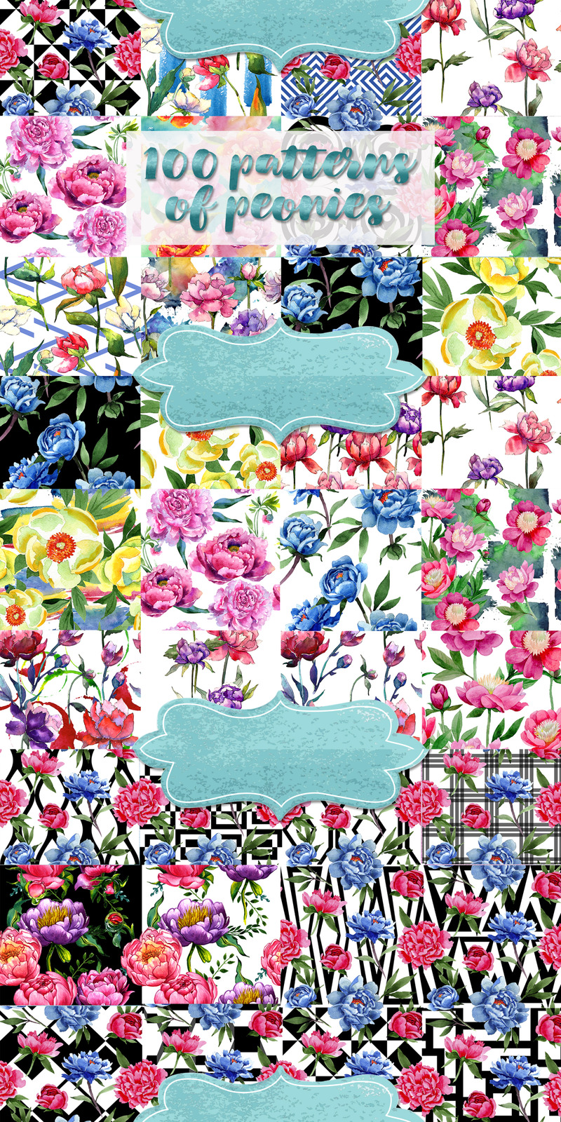 Wonderful 100 Patterns of Peonies JPG Set - Illustration - Features Image 1