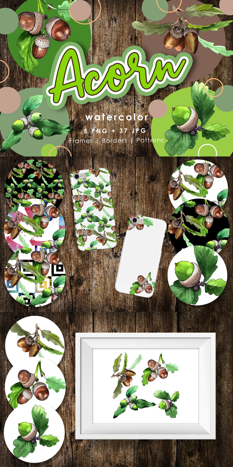 Acorn Plant PNG Watercolor Creative Set - Illustration - Features Image 1