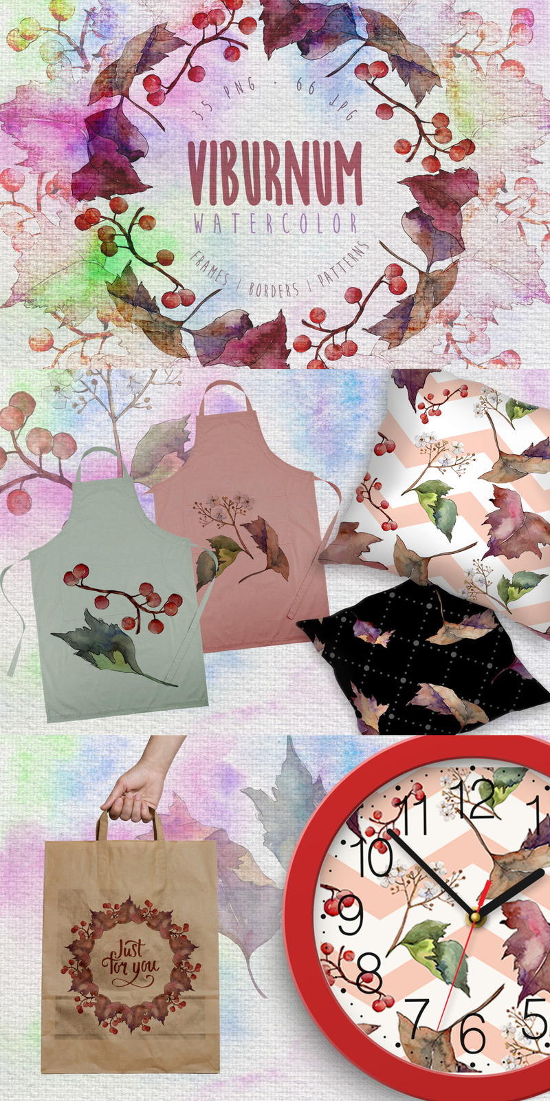 Höst Viburnum Leaf PNG Akvarelluppsättning - Illustration - Features Image 1