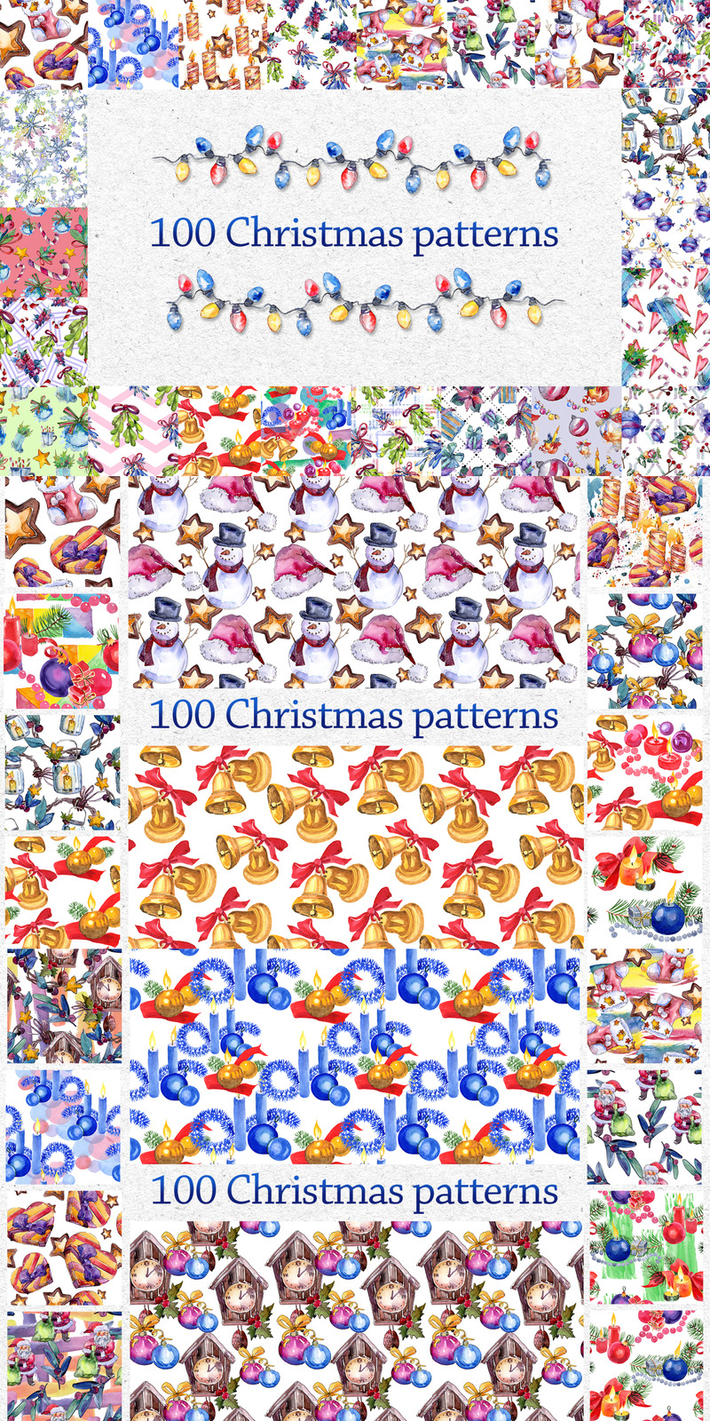 100 Patterns Of Christmas JPG Watercolor Set - Illustration - Features Image 1
