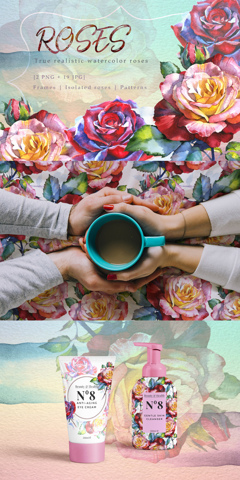 Realistic Watercolor Red Roses PNG Set - Illustration - Features Image 1