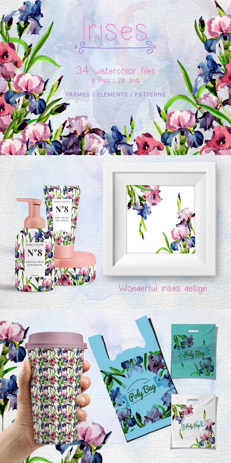 Tender Irises PNG Watercolor Set Illustration - Features Image 1