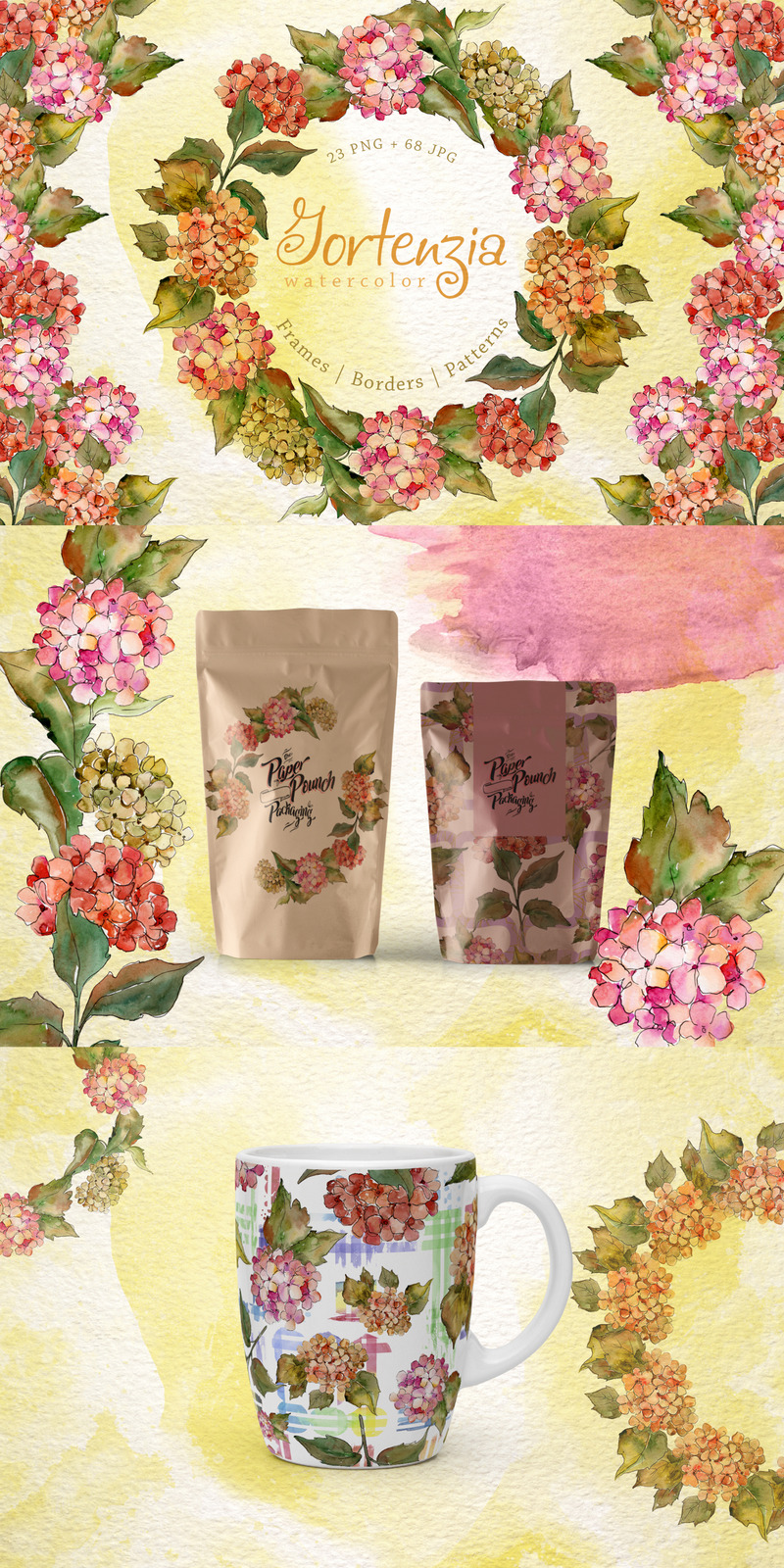 Gortenzia PNG Watercolor Flower Creative Set - Illustration - Features Image 1
