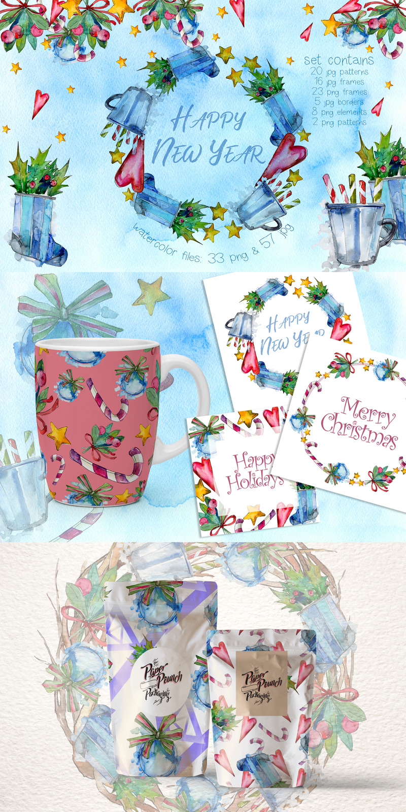 Winter Holiday PNG Watercolor Set - Illustration - Features Image 1