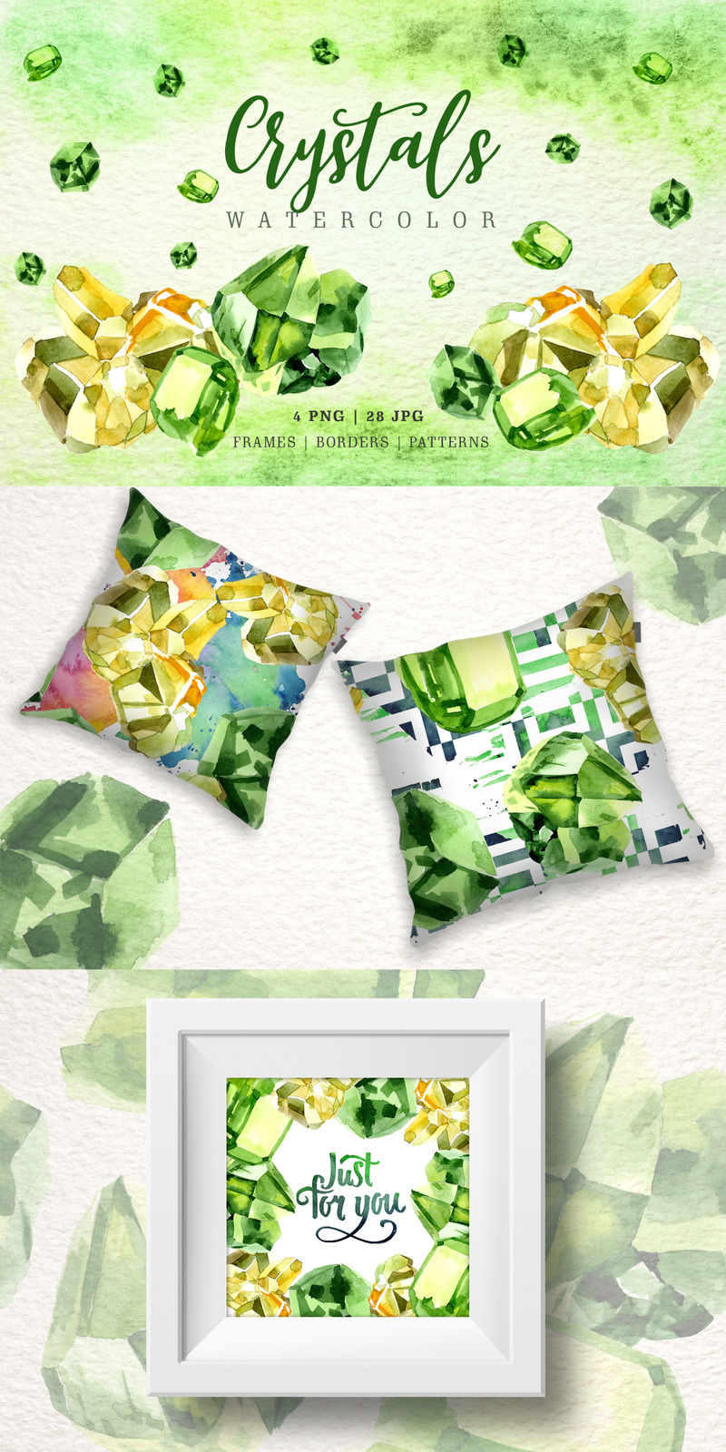 Aquarelle Yellow and Green Crystal PNG Set - Illustration - Features Image 1