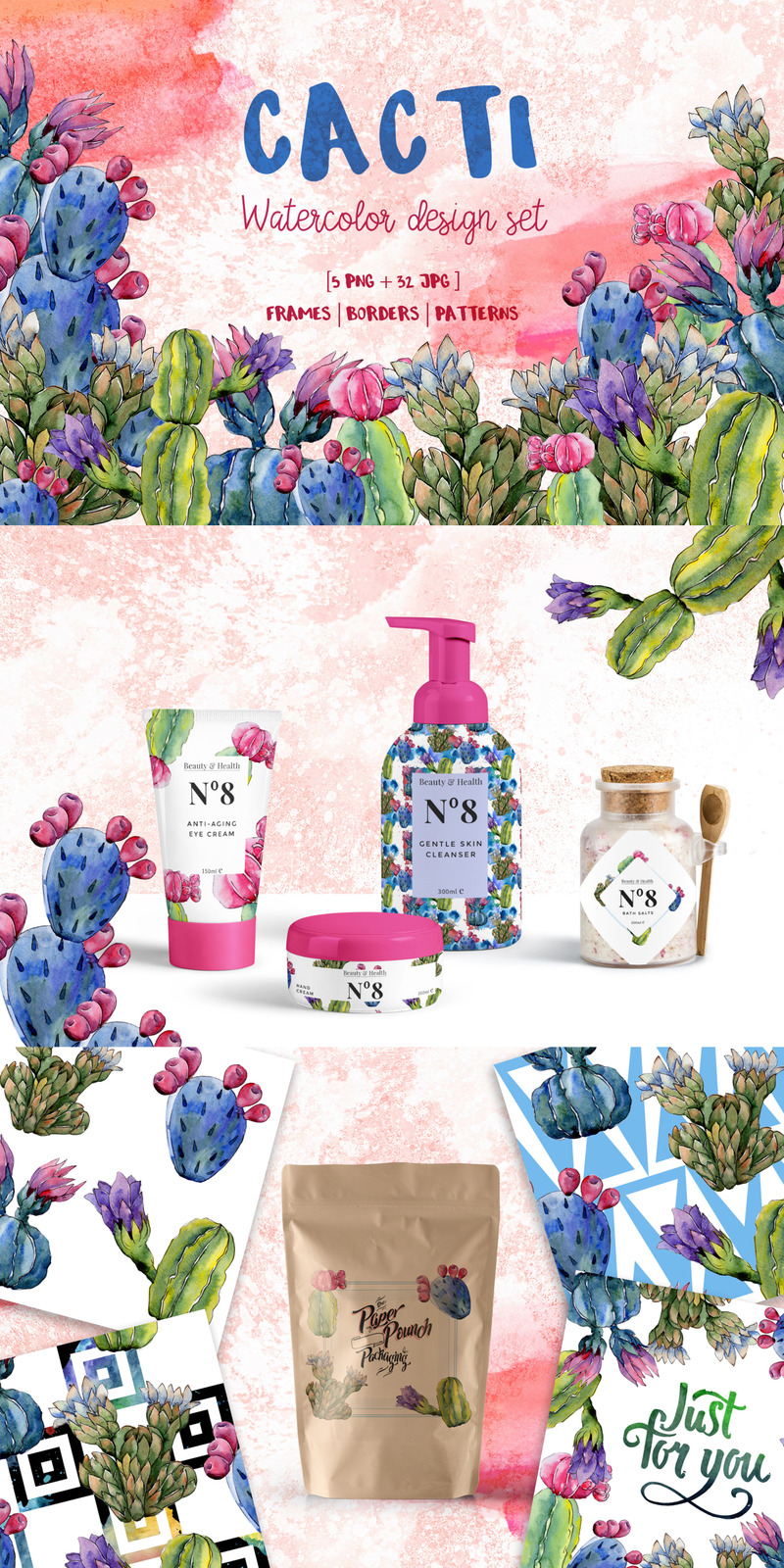 Cool Cacti Tropical flower PNG Watercolor Set - Illustration - Features Image 1