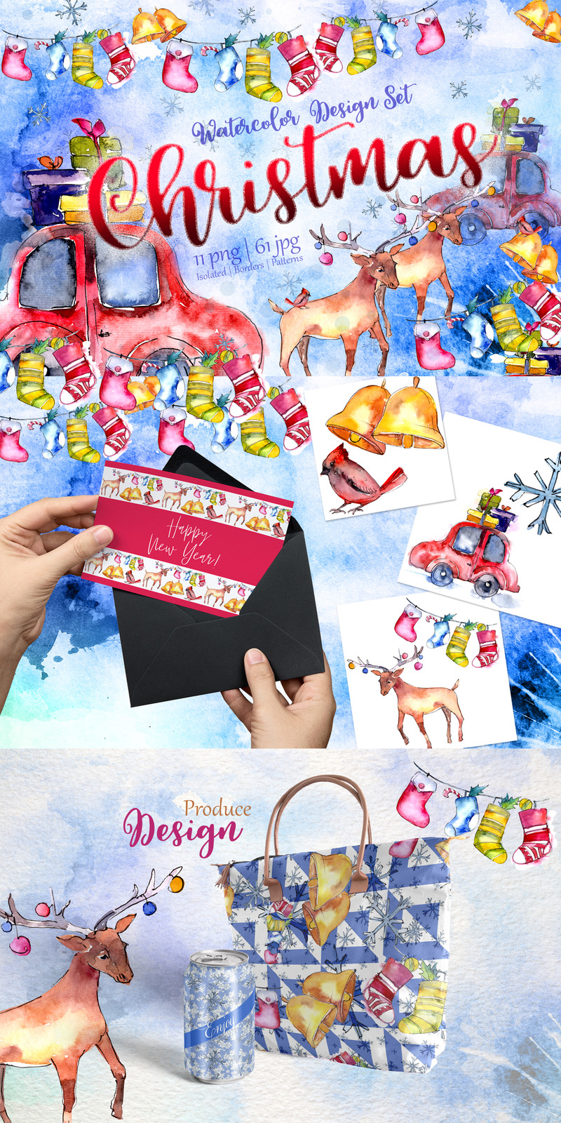 Weihnachtskollektion PNG Aquarell Design Set - Illustration - Eigenschaften Bild 1