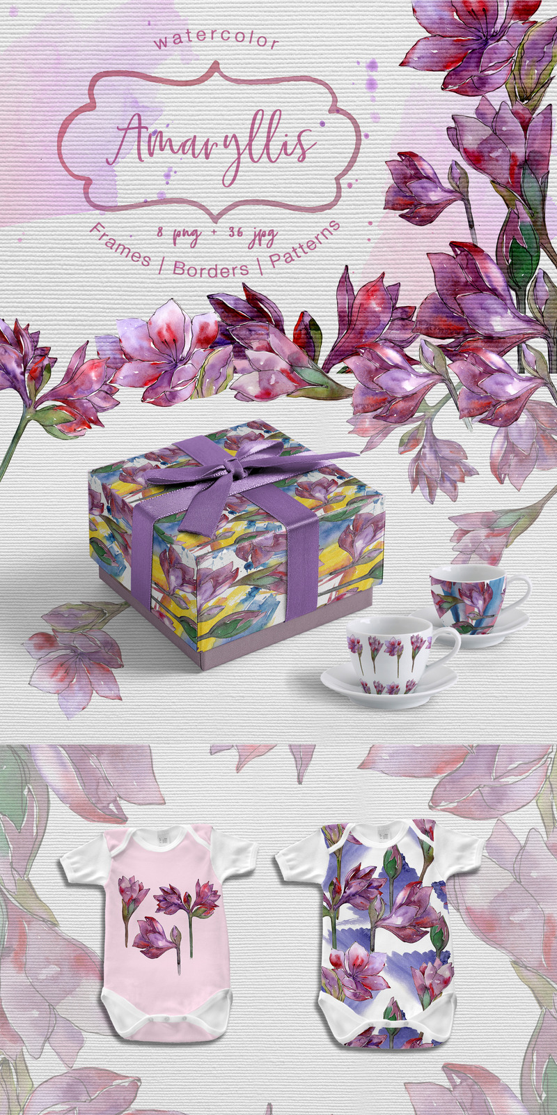 Фіолетовий амариліс - PNG акварель набір - ілюстрація - Features Image 1