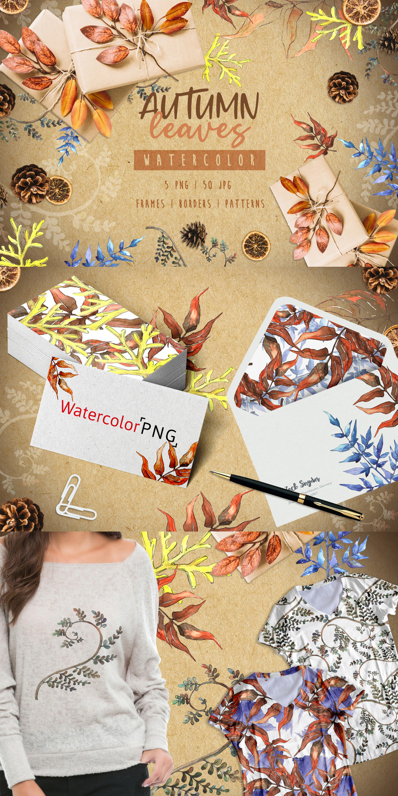 Watercolor Autumn Leaves png Illustration - Features Image 1