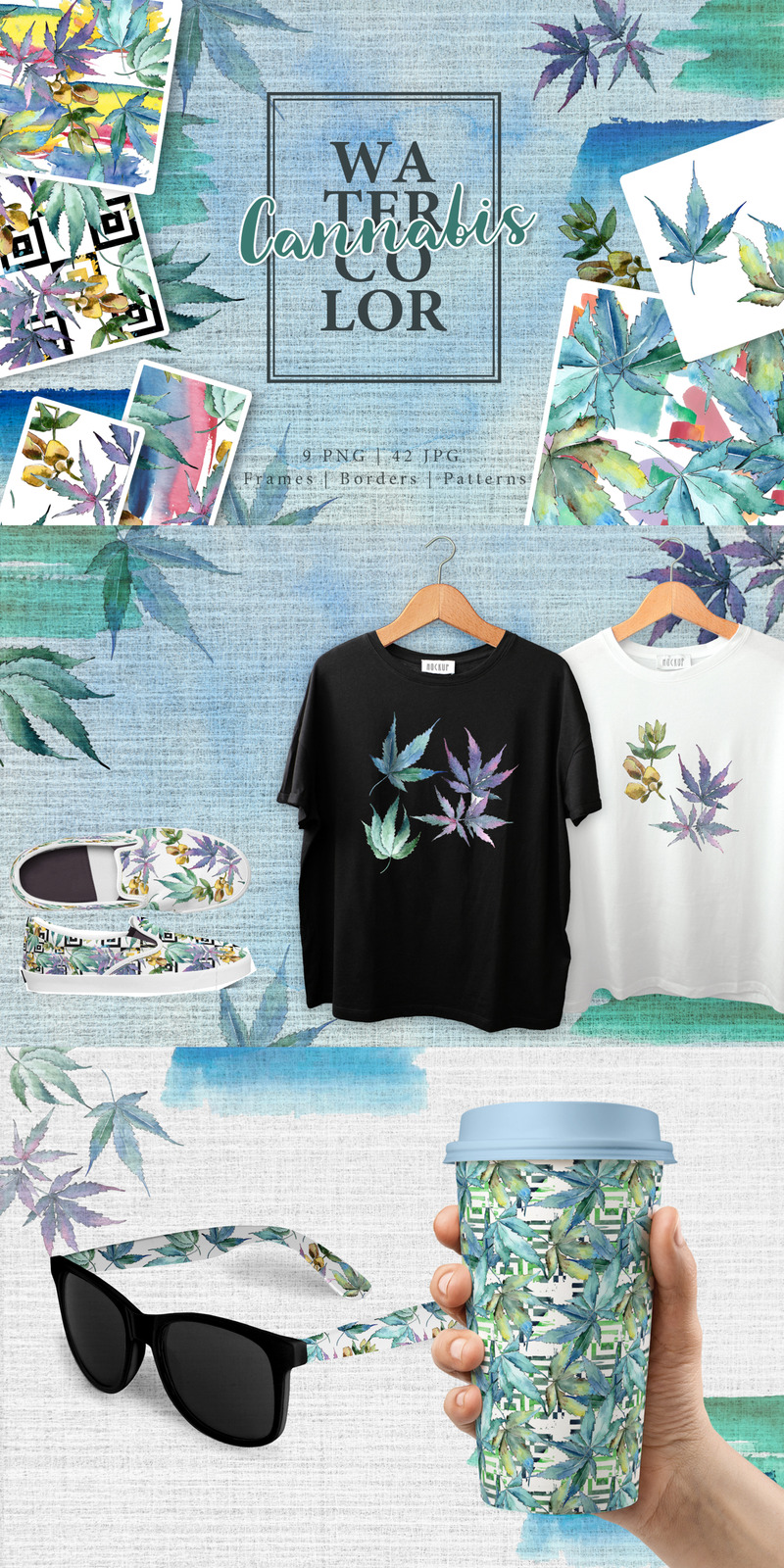 Watercolor Cannabis - Leaves Set - Illustration - Features Image 1