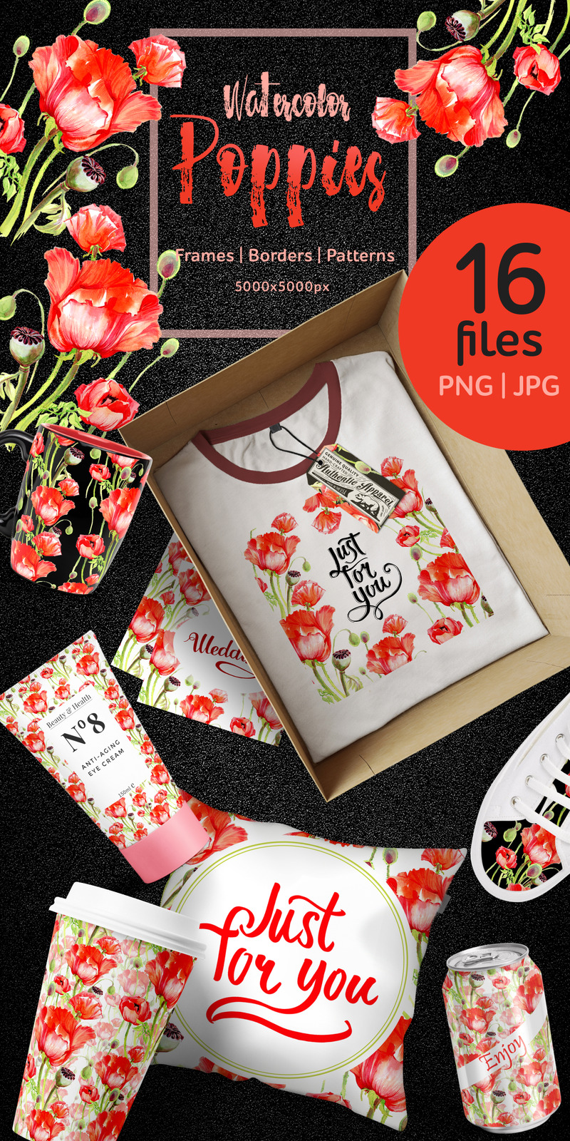 Watercolor red poppies PNG flower set Illustration - Features Image 1