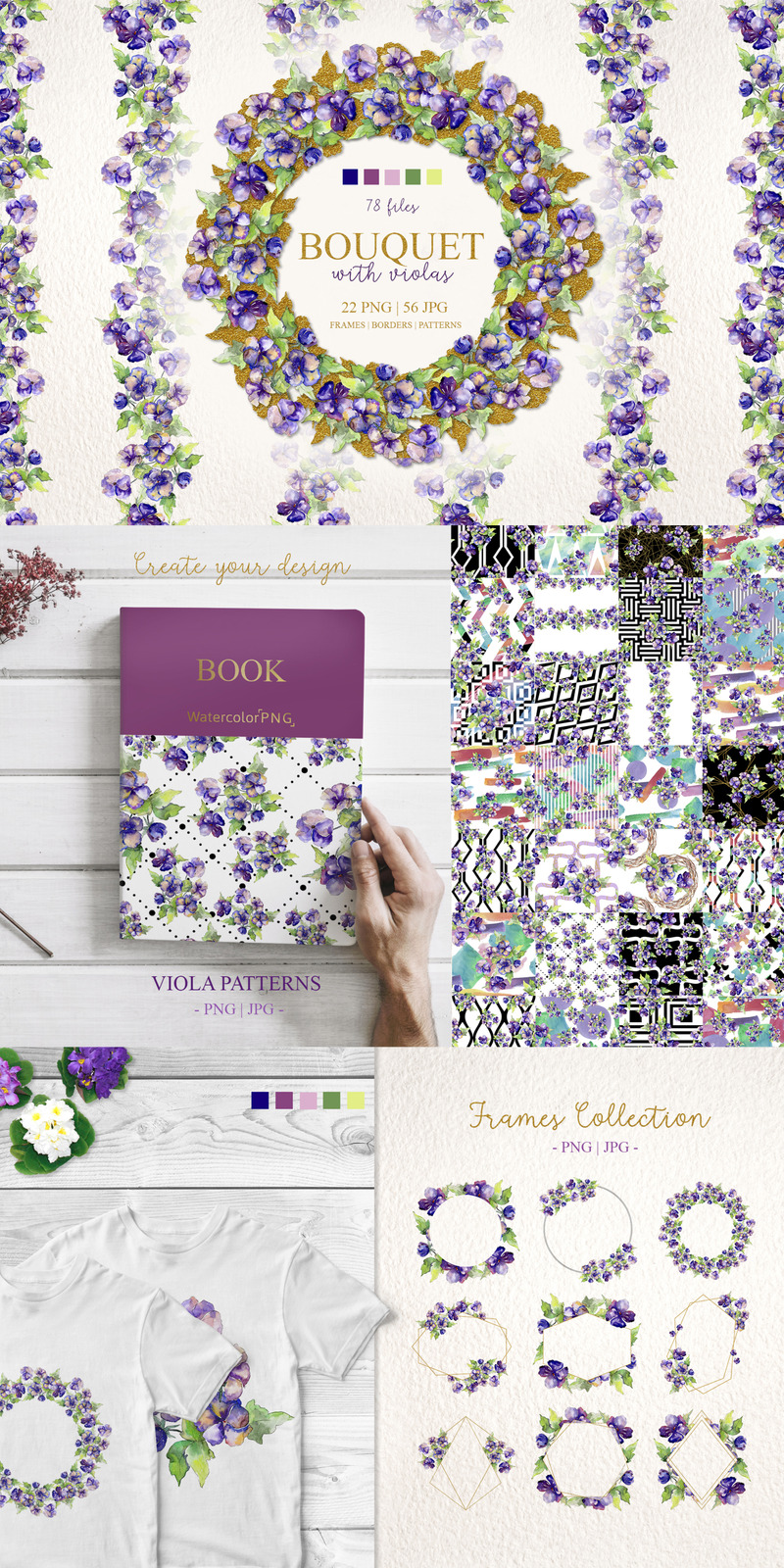 Kytice s violy PNG akvarel sada - ilustrace - Features Image 1