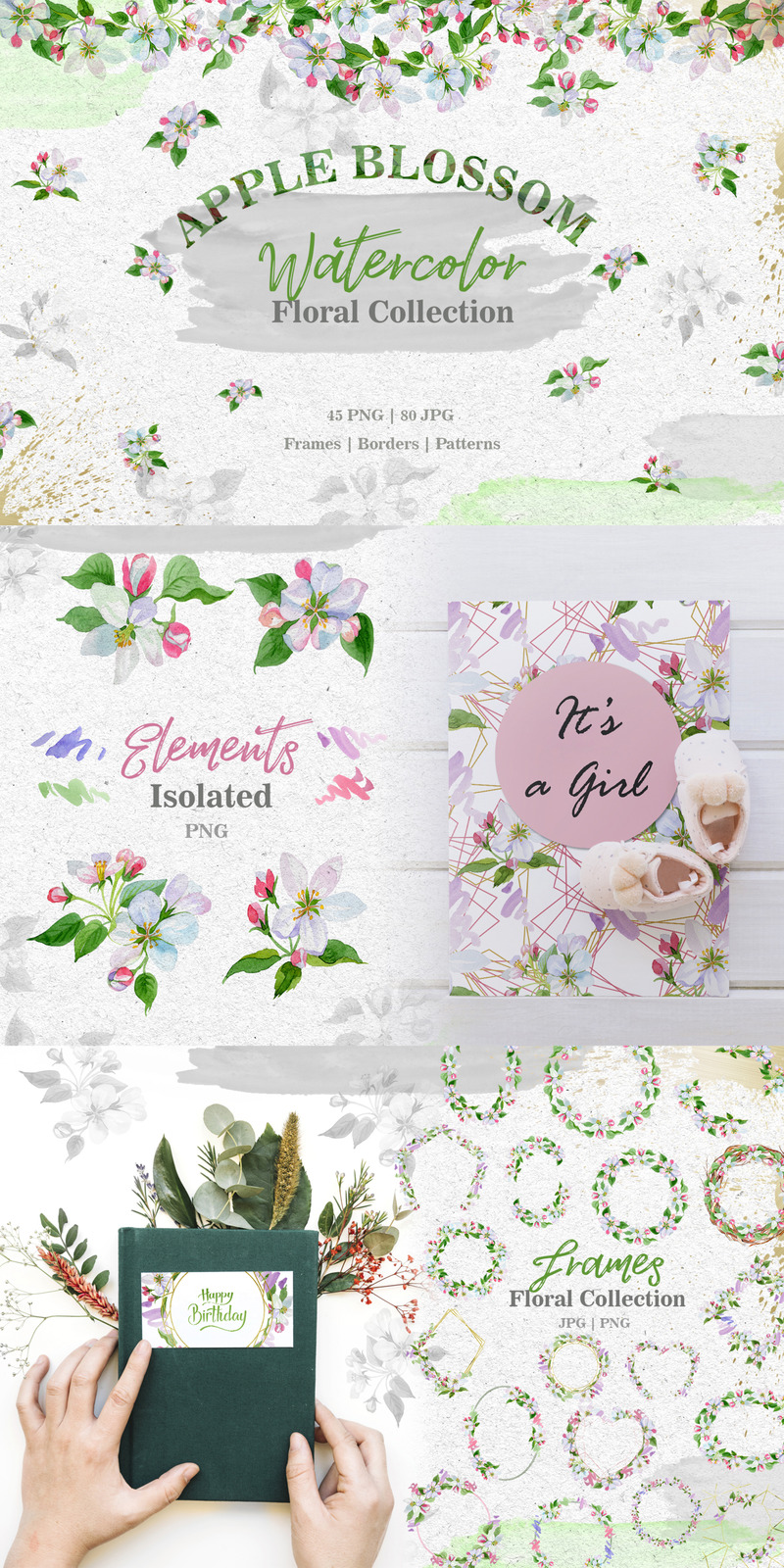 Apple Blossom PNG Watercolor Set - Illustration - Features Image 1
