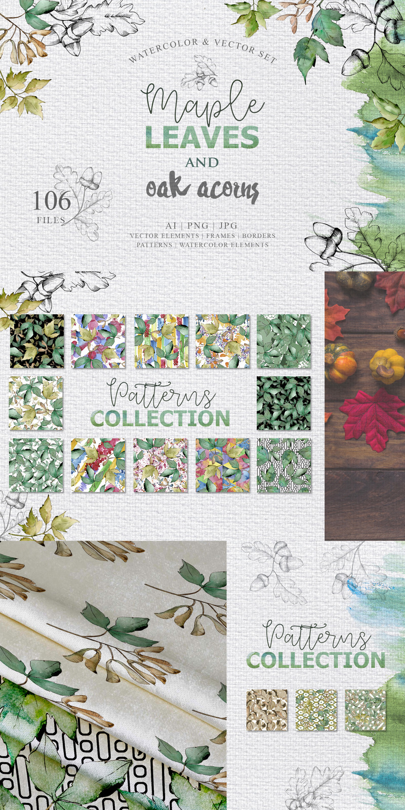Maple Leaves and Oak Acorns Set - Illustration - Features Image 1