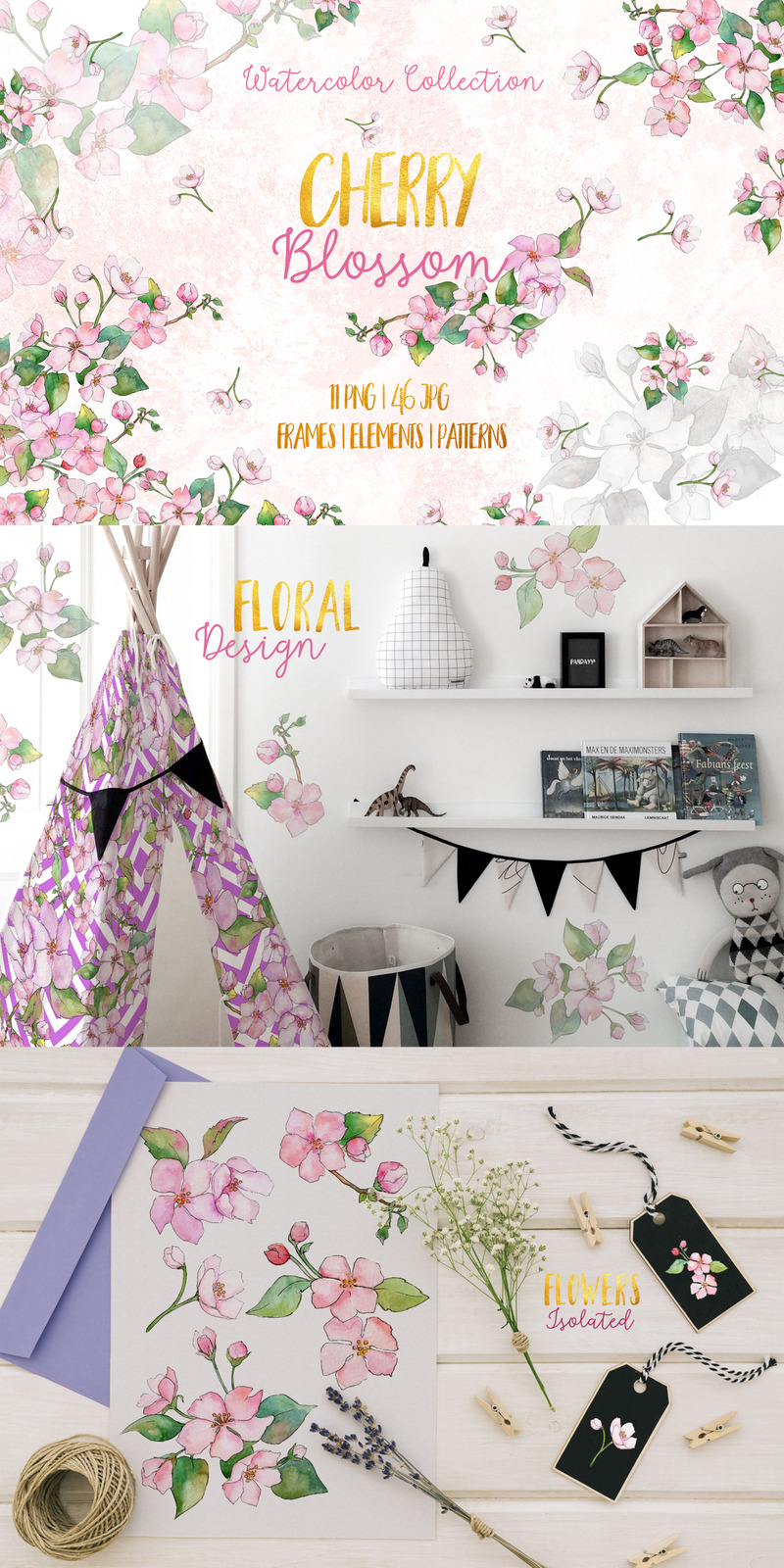 Cherry Blossoms Watercolor Png - Illustration - Features Image 1
