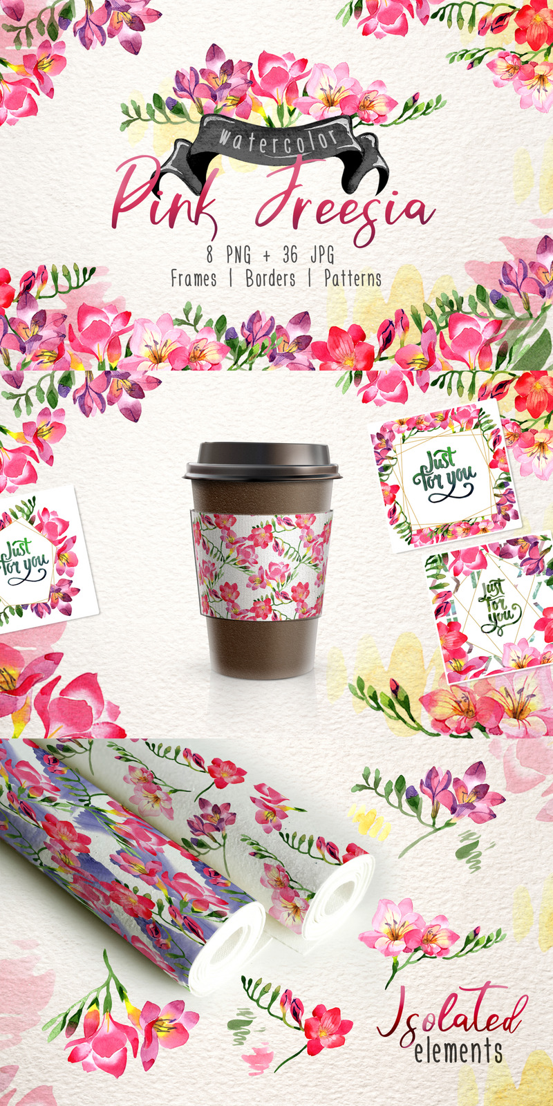 Pink Freesia Watercolor png - Illustration - Features Image 1