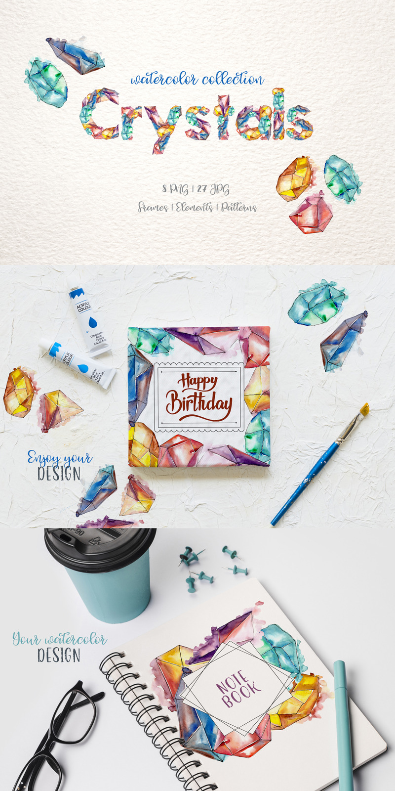 Crystals Watercolor Lilac Сolor png Illustration - Features Image 1