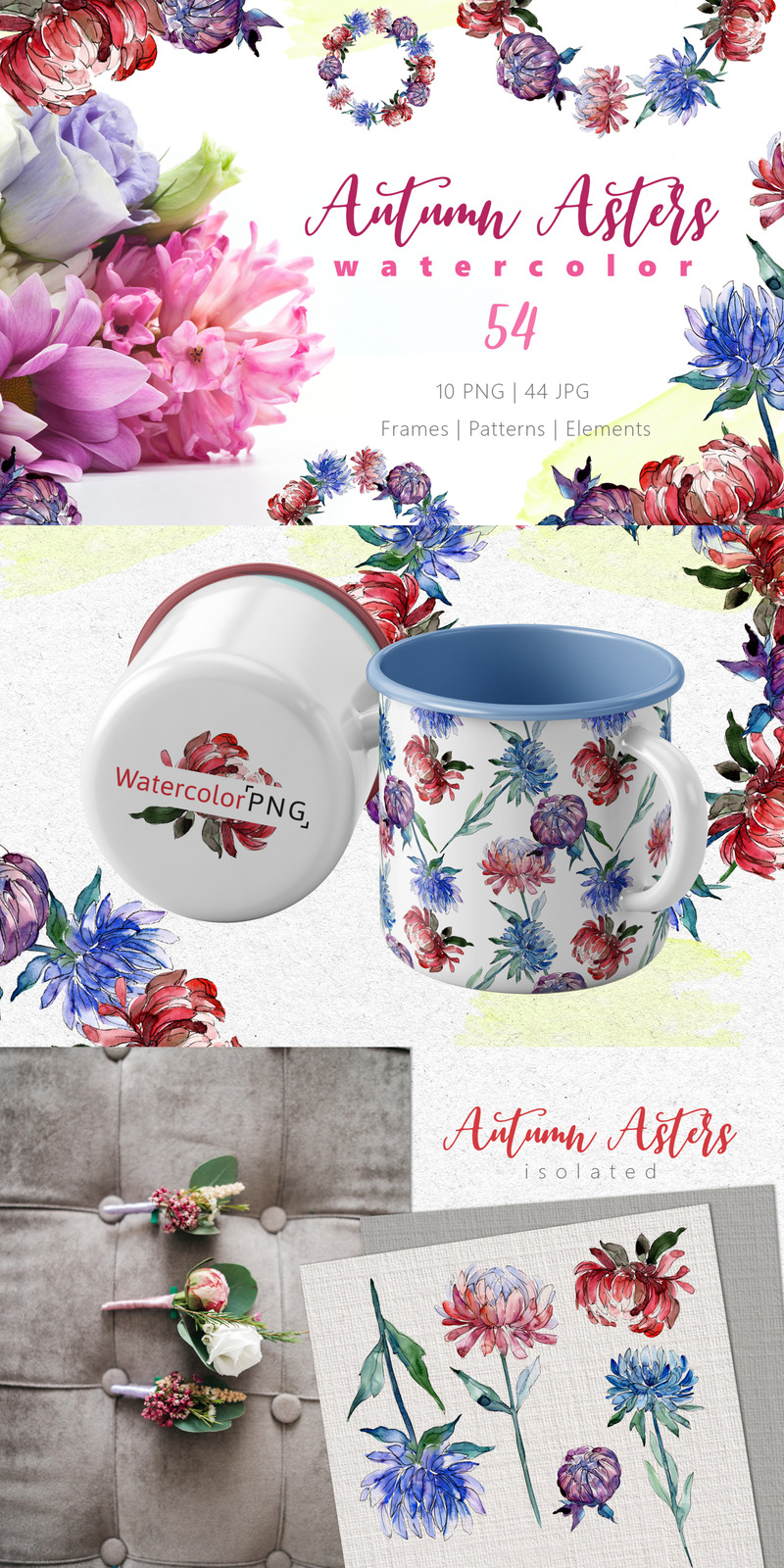 Autumn Asters Aquarell Png - Illustration - Eigenschaften Bild 1