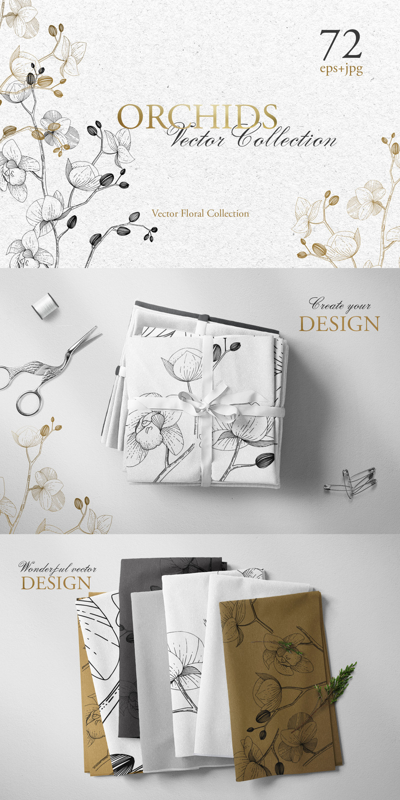 Branch Of Orchids Vector Watercolor Illustration Branch Of Orchids Vector Watercolor Illustration