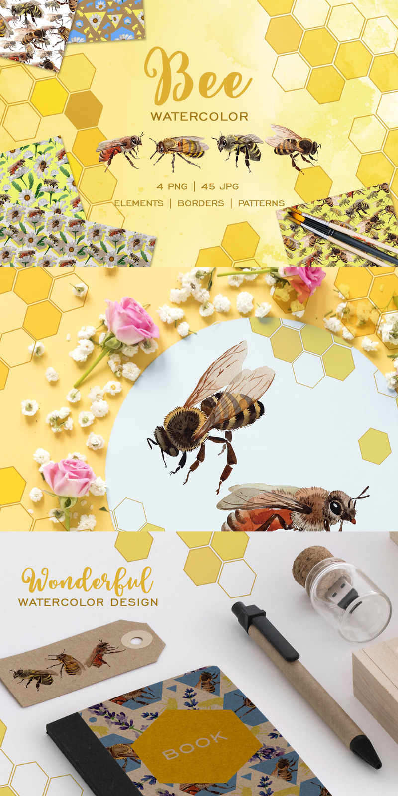 Bee Watercolor Png - Illustration - Features Image 1