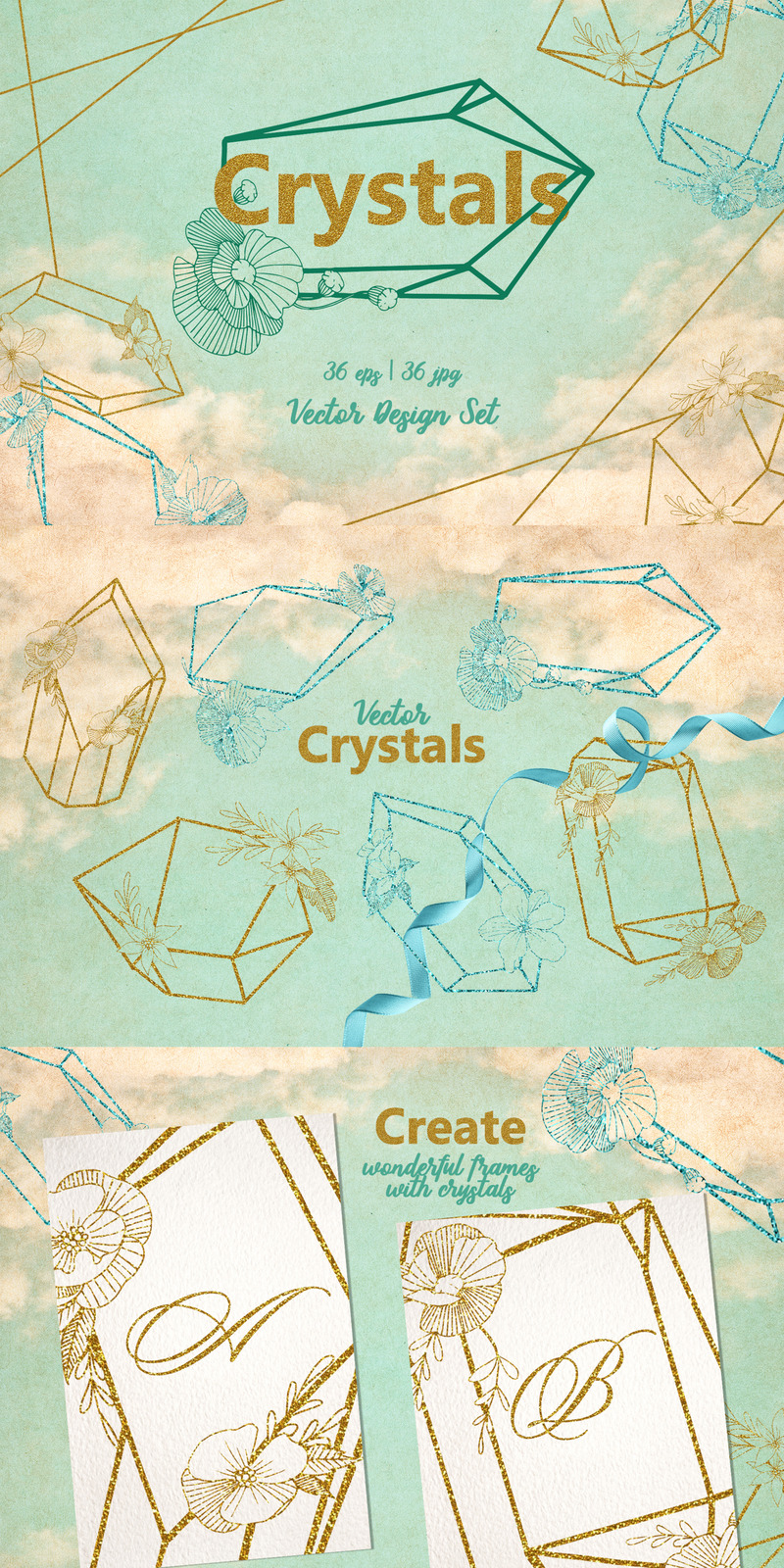 Magische kristallen vector ontwerpset - illustratie - Features Image 1