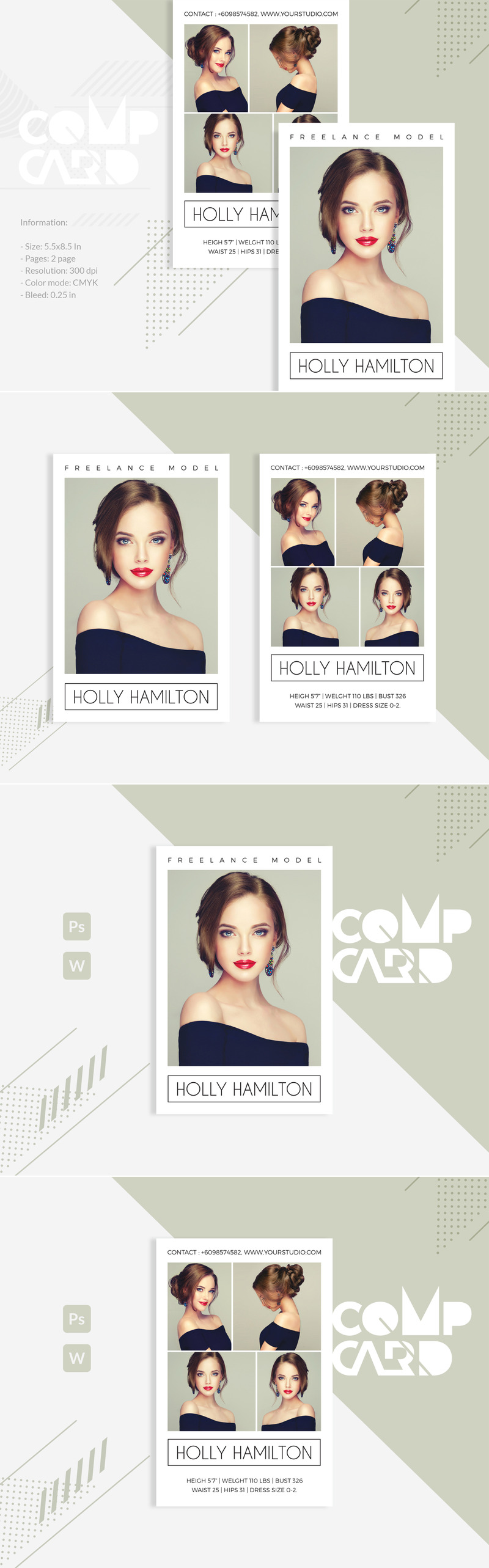 Holly Hamilton - Modeling Comp Card Corporate Identity Template - Features Image 1