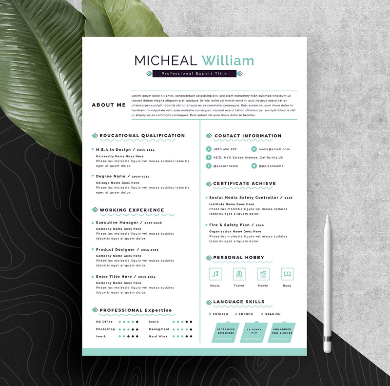 Modello di curriculum cv pulito e professionale Word Apple Pages - Caratteristiche Immagine 5