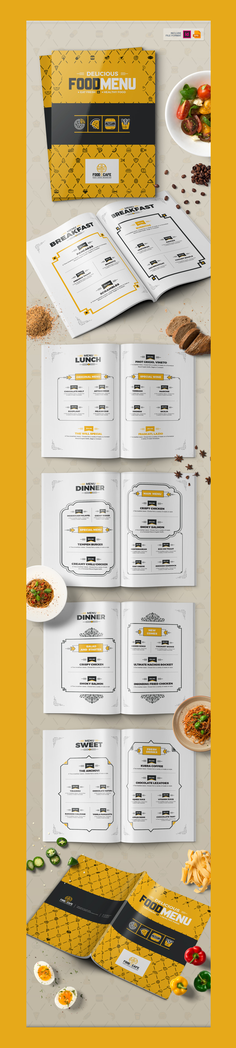 Luxusní Šablona firemního stylu Food Menu for Restaurant Corporate Identity Template #74876 - Obrázek funkce 1