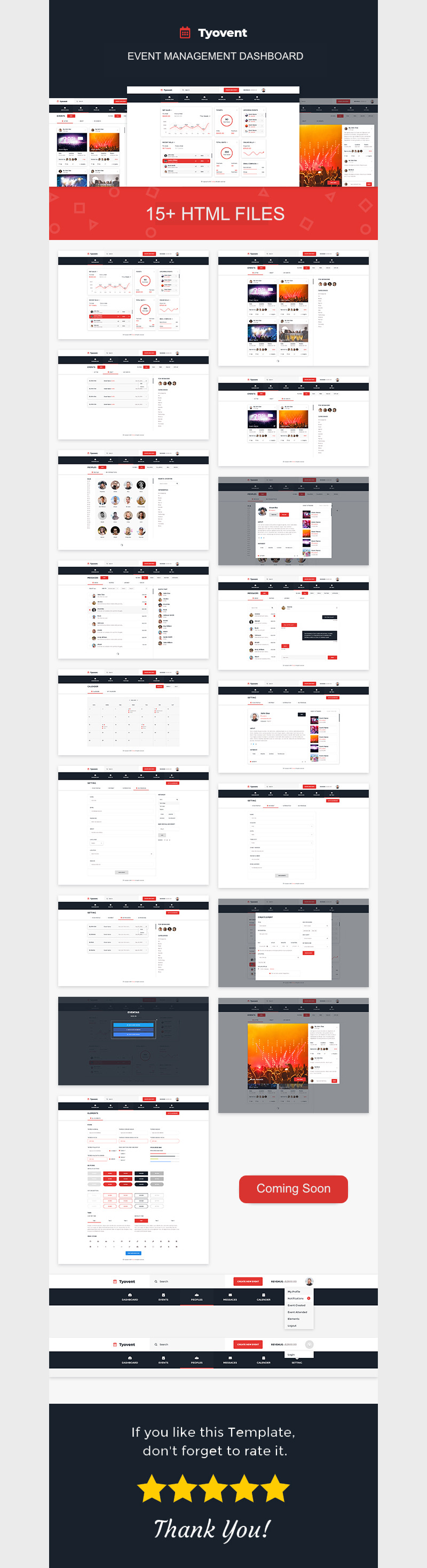 Tyovent - Event Management Dashboard Admin Template - Features Image 1