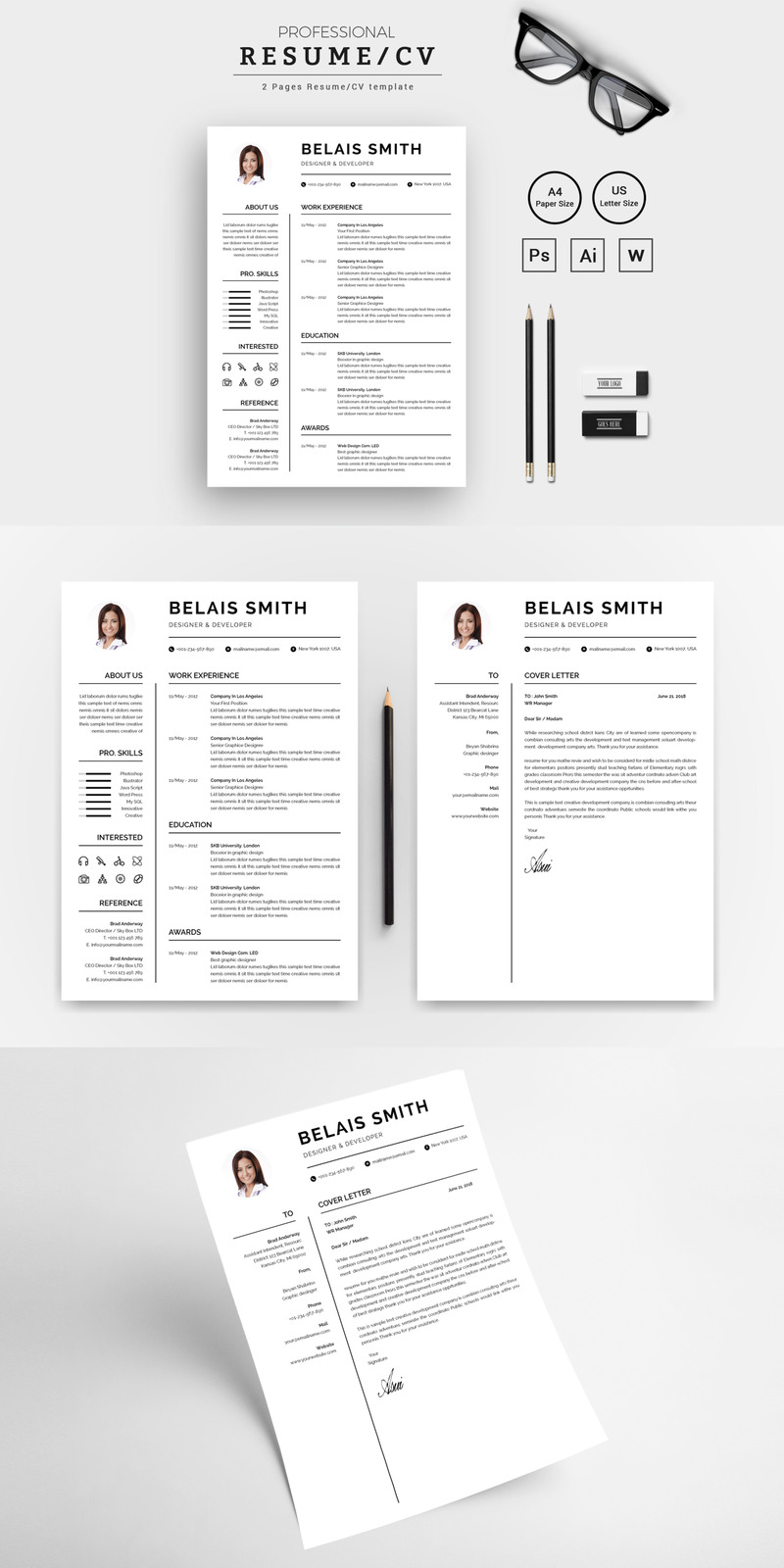 Belais Smith Designer & Developer Resume / CV Resume Template - Caractéristiques de l’image 1