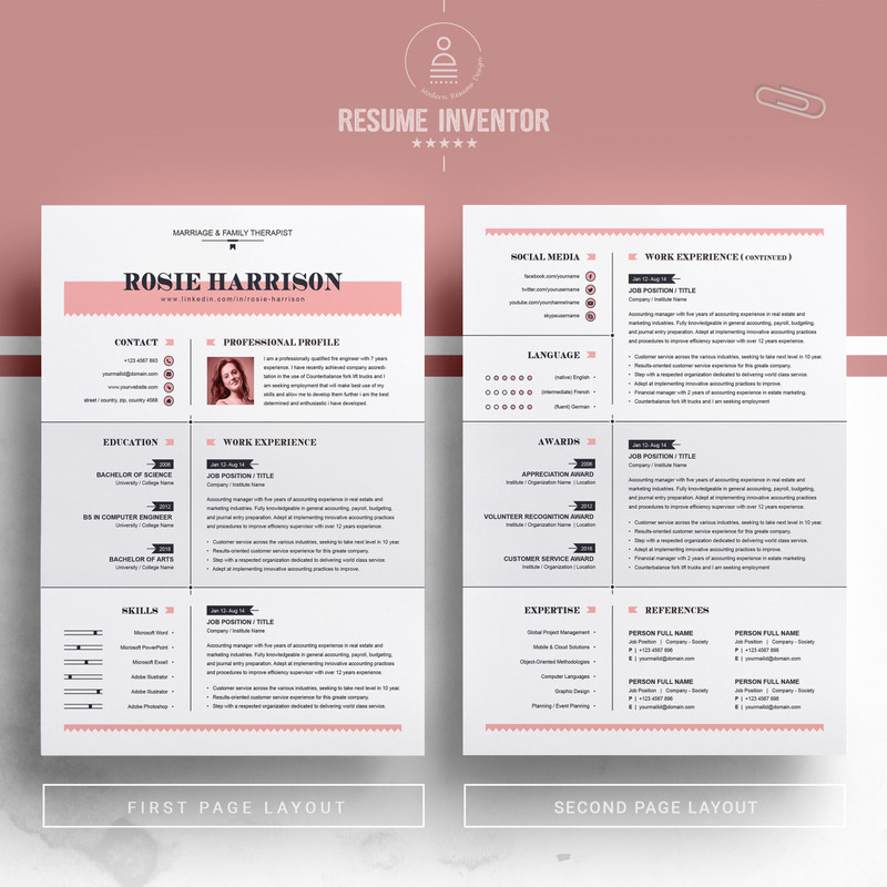 Rose Resume Template 76563 TemplateMonster - 1860567 1546785017315 02 2 Pages Free Resume Design Template