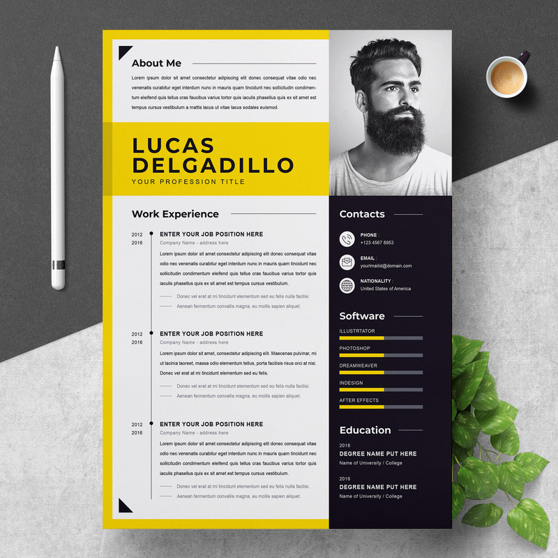 Minimal Yellow CV Resume Template - Features Image 1