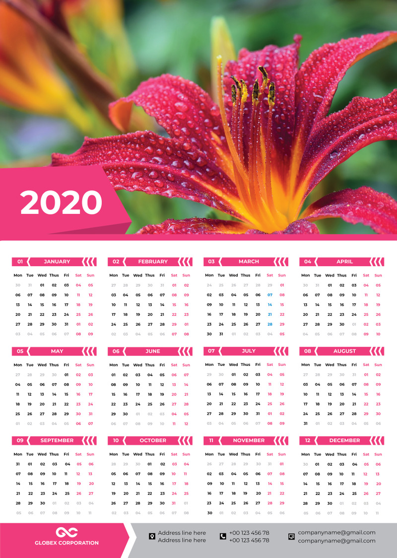 one page calendar 2020 Planner - Features Image 2