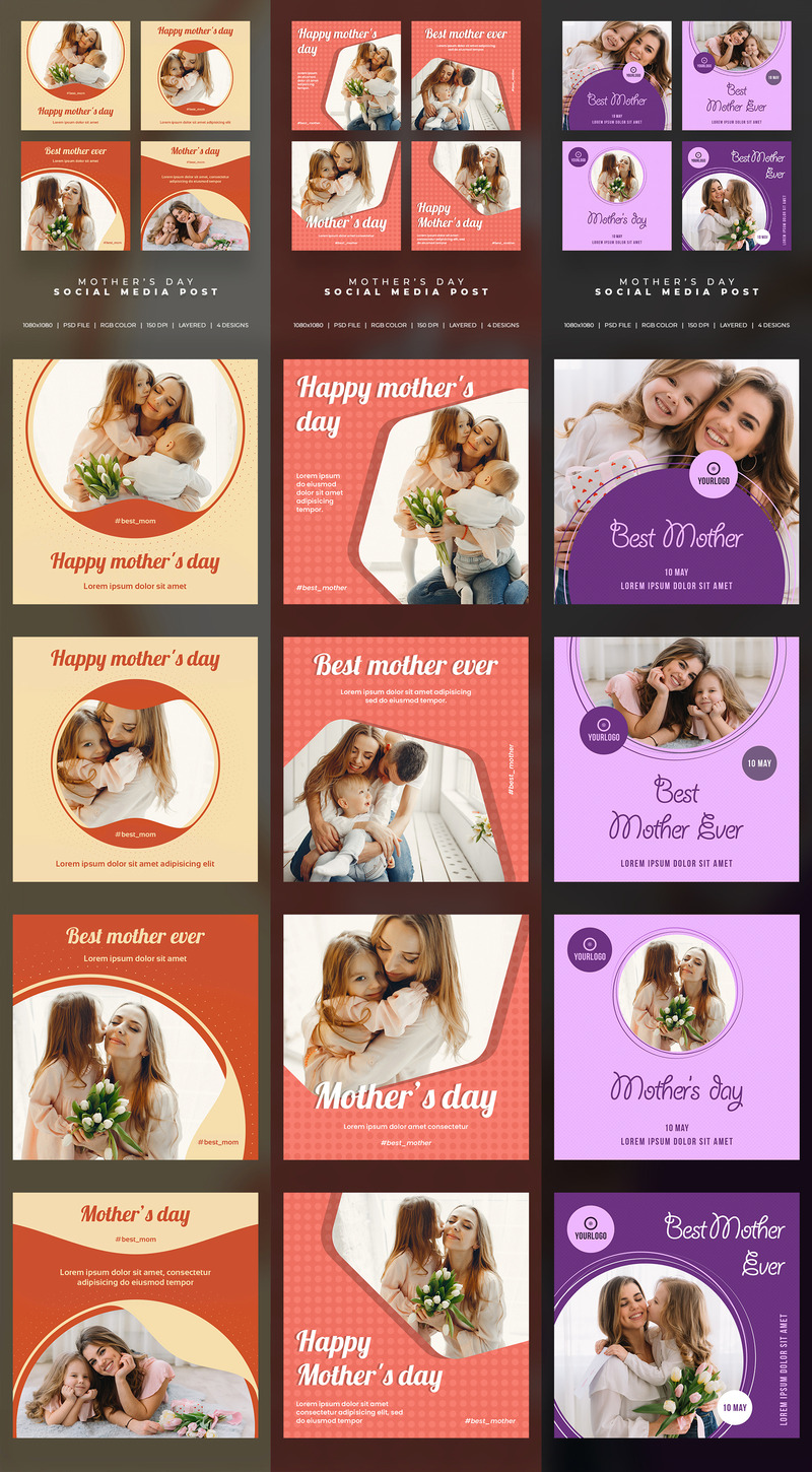 12 Post Muttertag Layout Set Social Media Vorlage - Eigenschaften Bild 1