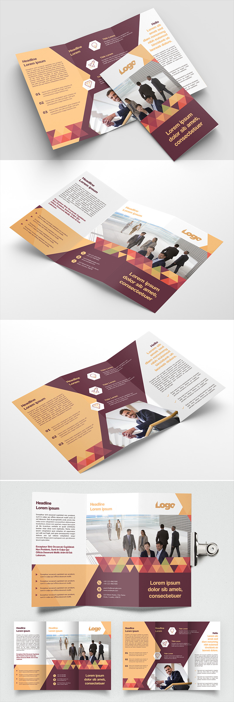Šablona firemního stylu Trifold Brochure Layout with Geometric Pattern Elements #123074 - Obrázek funkce 1